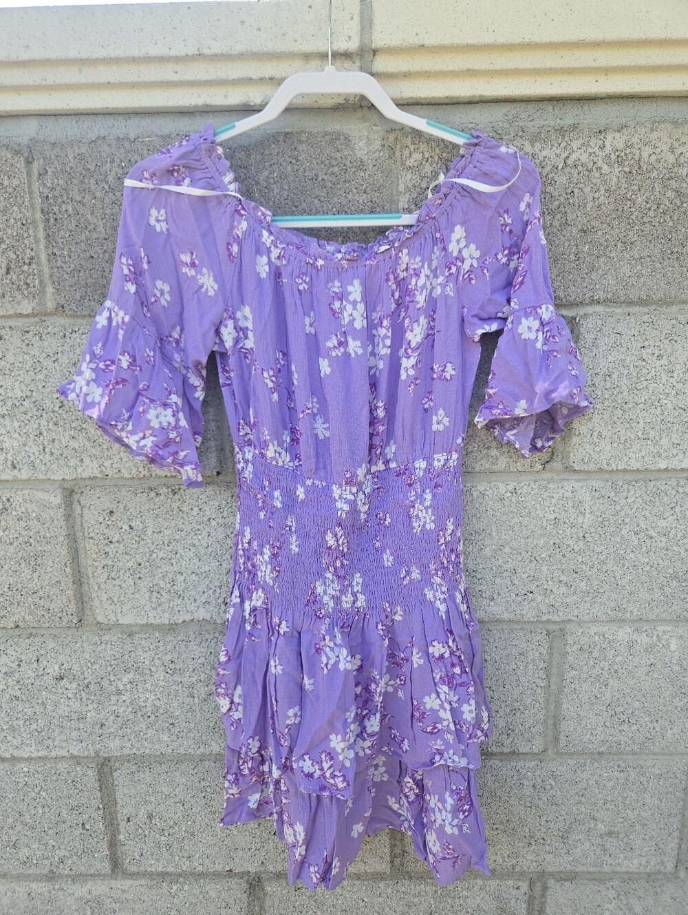 Premier Amour Lavender Floral Off-Shoulder Dress